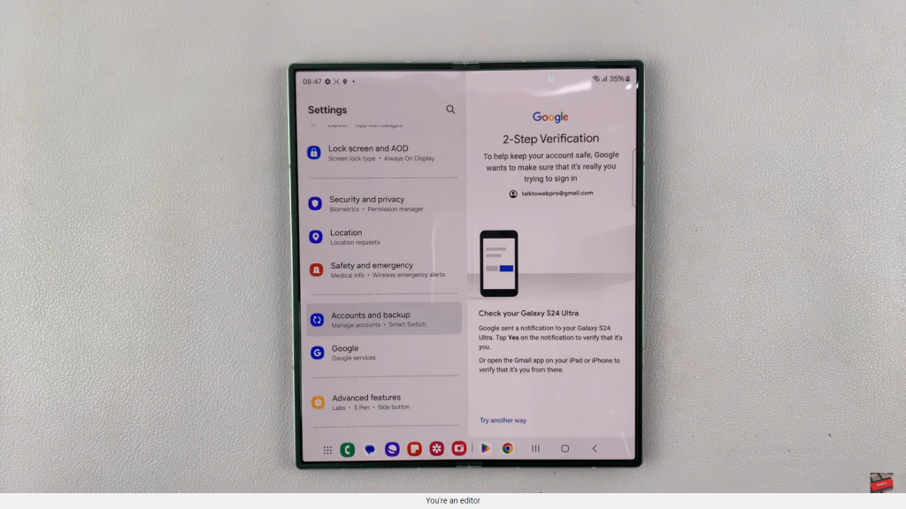  Add a Google Account To Samsung Galaxy Z Fold 6