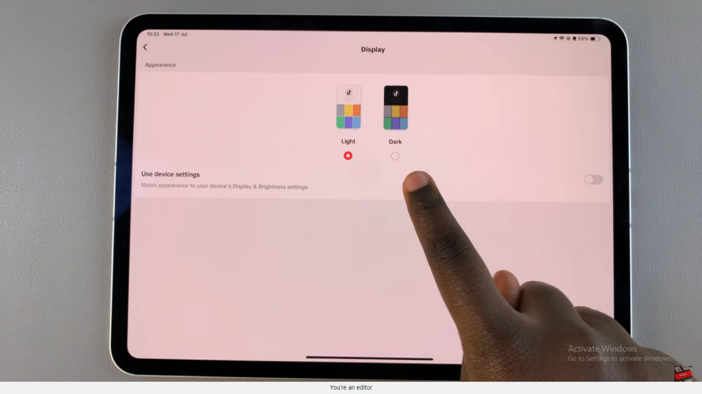 Enable Dark Mode In TikTok On iPad