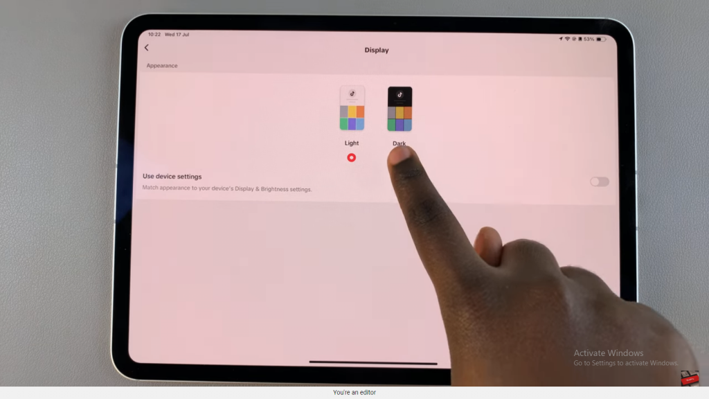 Enable Dark Mode In TikTok On iPad