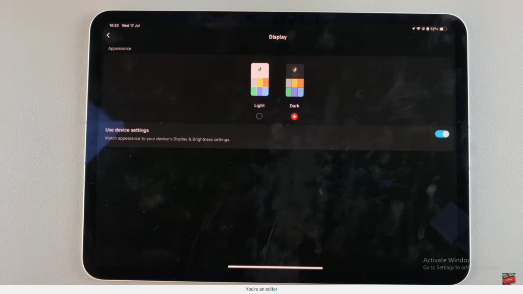 Enable Dark Mode In TikTok On iPad