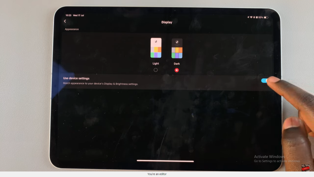 Enable Dark Mode In TikTok On iPad