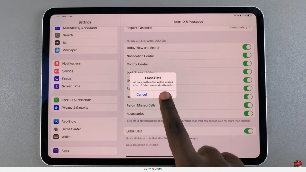 Enable 'Erase Data' After 10 Failed Password Attempts On iPad