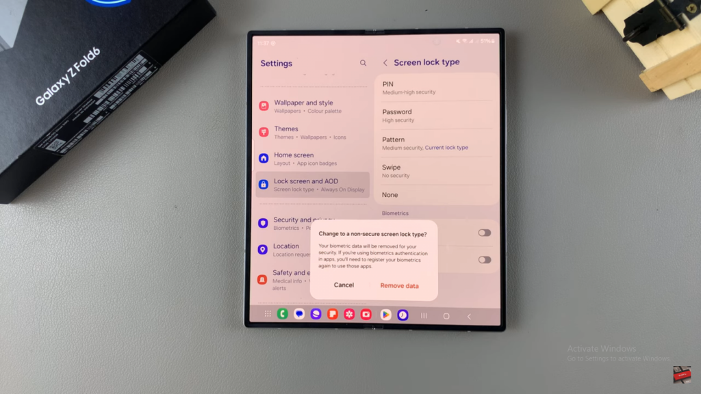 Change Lock Screen Type To Swipe On Samsung Galaxy Z Fold 6