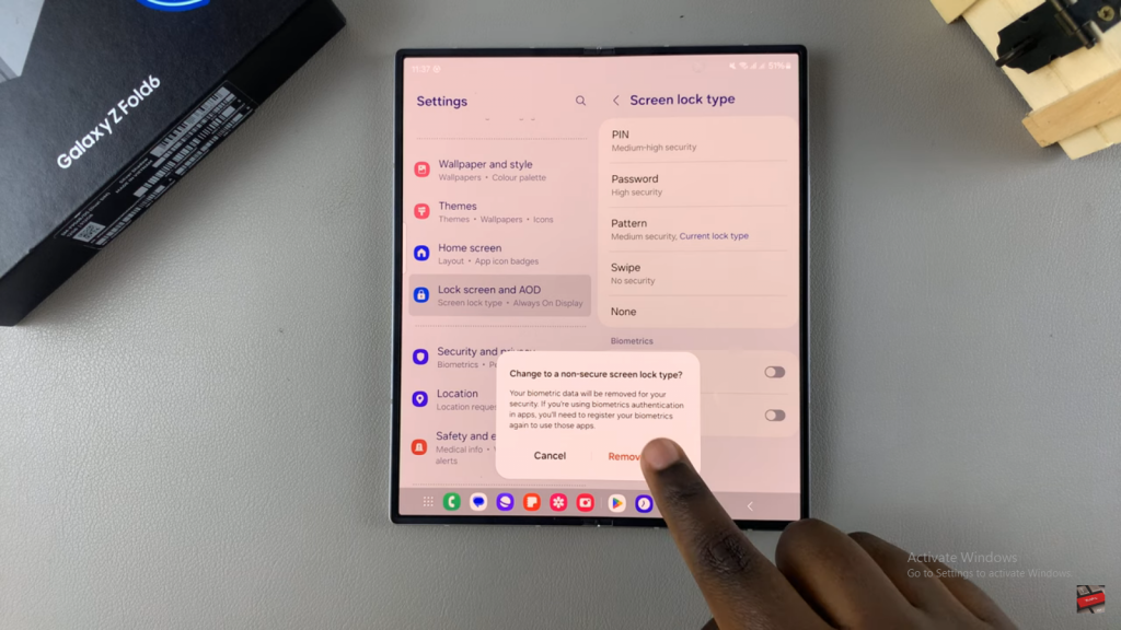 Change Lock Screen Type To Swipe On Samsung Galaxy Z Fold 6