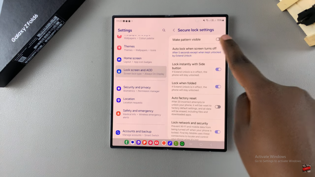 Make Lock Screen Pattern Visible Samsung Galaxy Z Fold 6