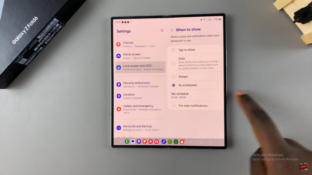 Schedule Always On Display On Samsung Galaxy Z Fold 6