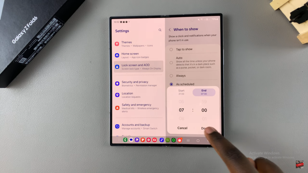 Schedule Always On Display On Samsung Galaxy Z Fold 6