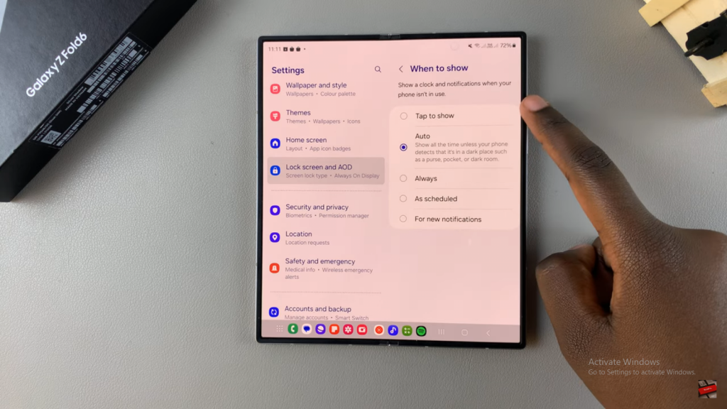 Tap To Show Always On Display On Samsung Galaxy Z Fold 6