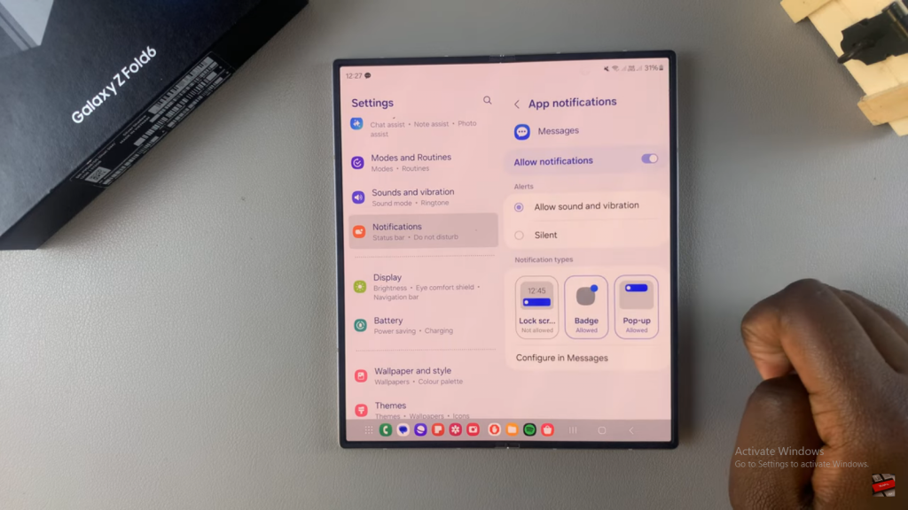 Enable Text Message Notifications On Lock Screen Of Samsung Galaxy Z Fold 6