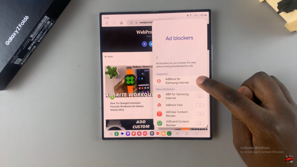 Enable Ad Blocker For Samsung Internet On Samsung Galaxy Z Fold 6