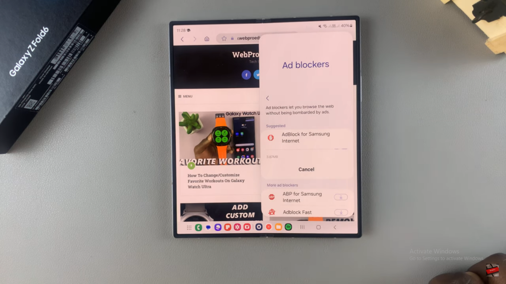 Enable Ad Blocker For Samsung Internet On Samsung Galaxy Z Fold 6