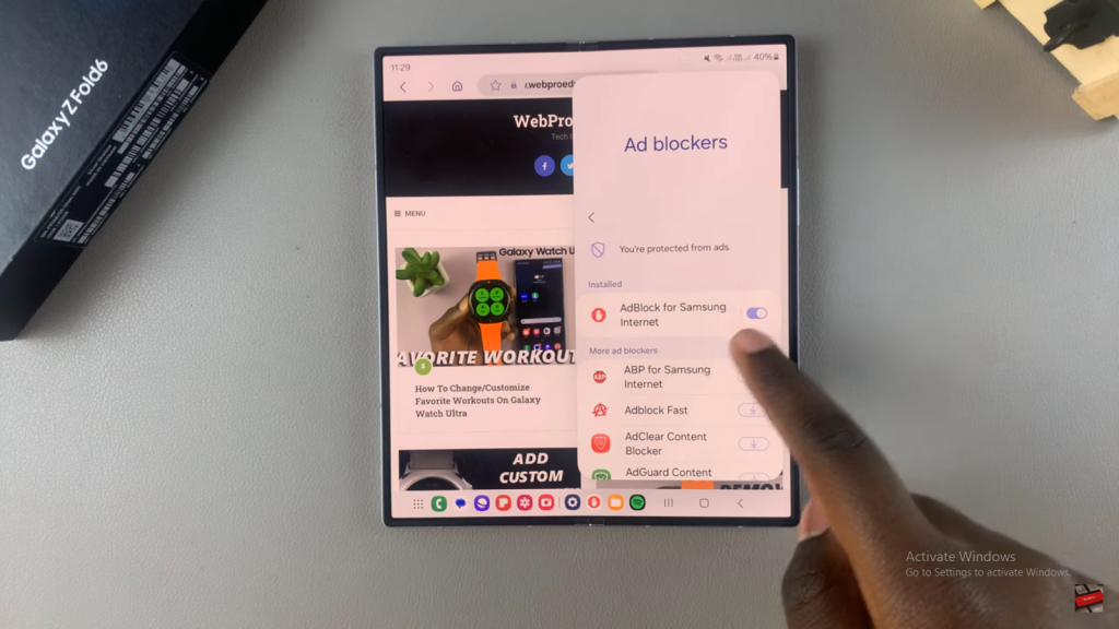 Enable Ad Blocker For Samsung Internet On Samsung Galaxy Z Fold 6