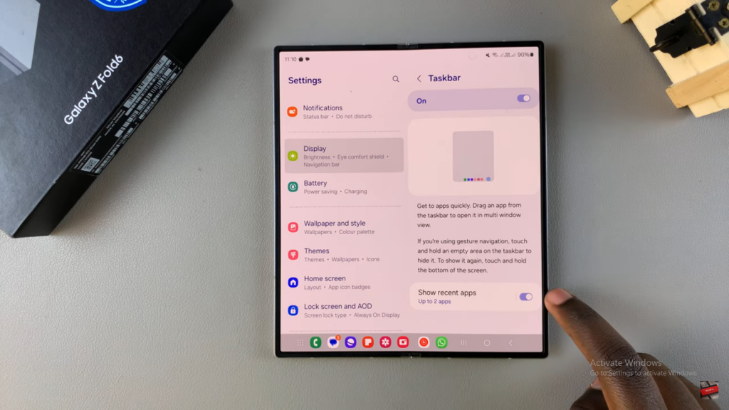 Show Recent Apps On The Taskbar Of Samsung Galaxy Z Fold 6