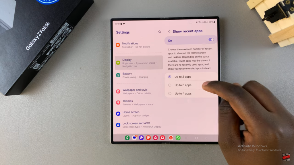 Show Recent Apps On The Taskbar Of Samsung Galaxy Z Fold 6