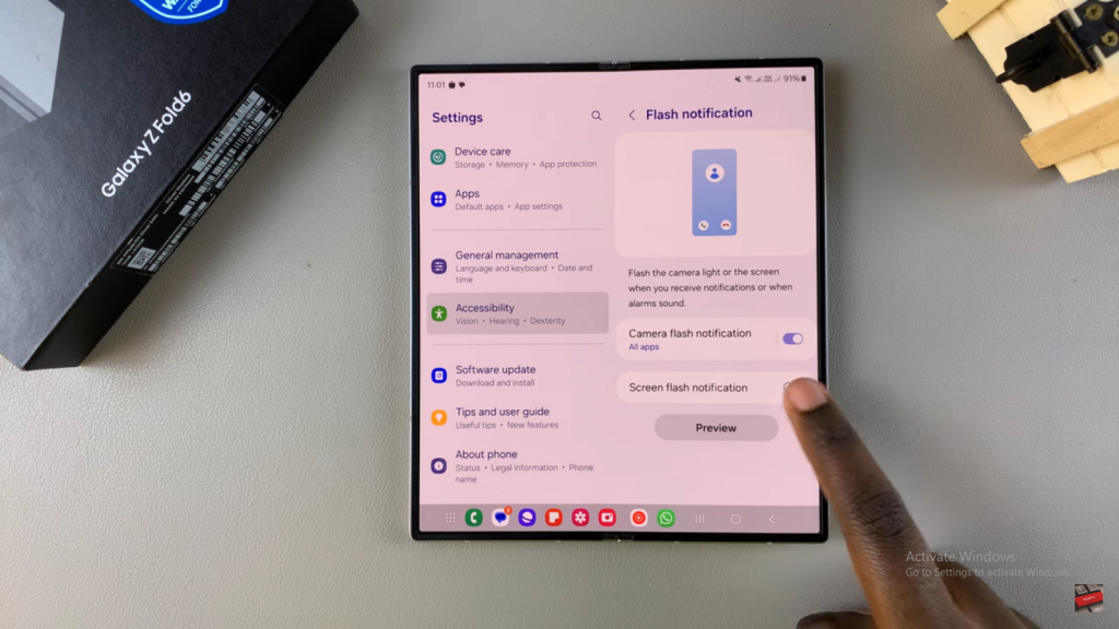 Enable Screen Flash Notifications On Samsung Galaxy Z Fold 6