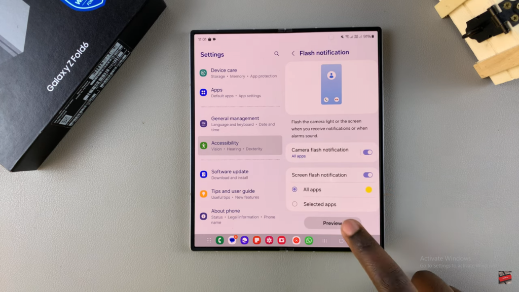 Enable Screen Flash Notifications On Samsung Galaxy Z Fold 6