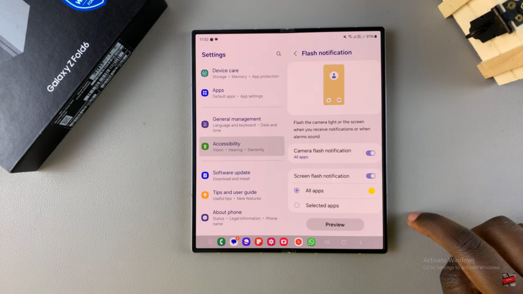 Enable Screen Flash Notifications On Samsung Galaxy Z Fold 6