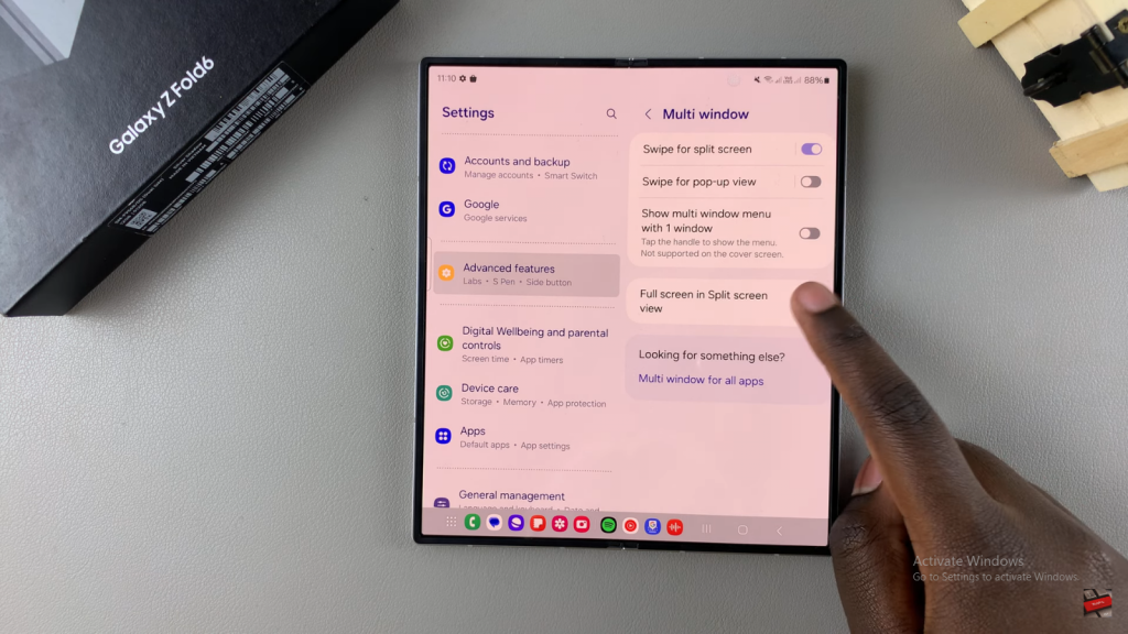 Enable/ Disable Full Screen In Split Screen On Galaxy Z Fold 6