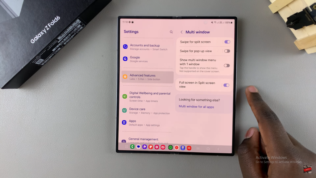 Enable/ Disable Full Screen In Split Screen On Galaxy Z Fold 6