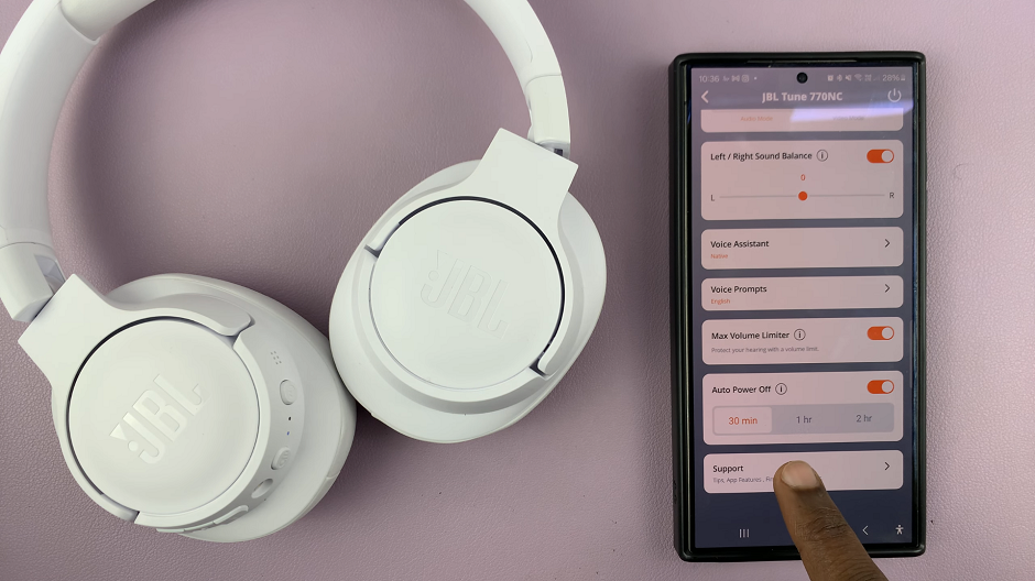 Support Settings On JBL Tune 770 NC Headphones