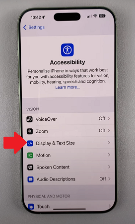 Display & Text Sizes Settings On iPhone 16