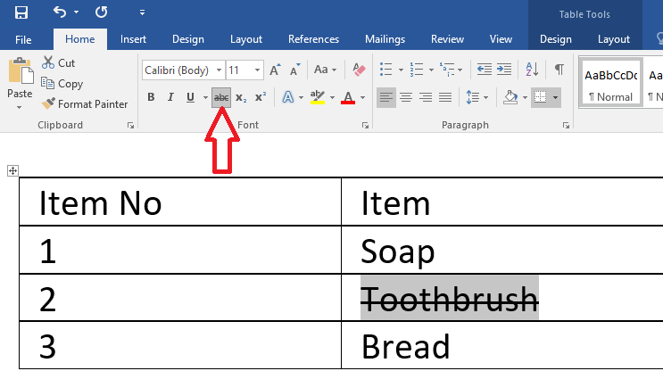 Strikethrough Text in Microsoft Word