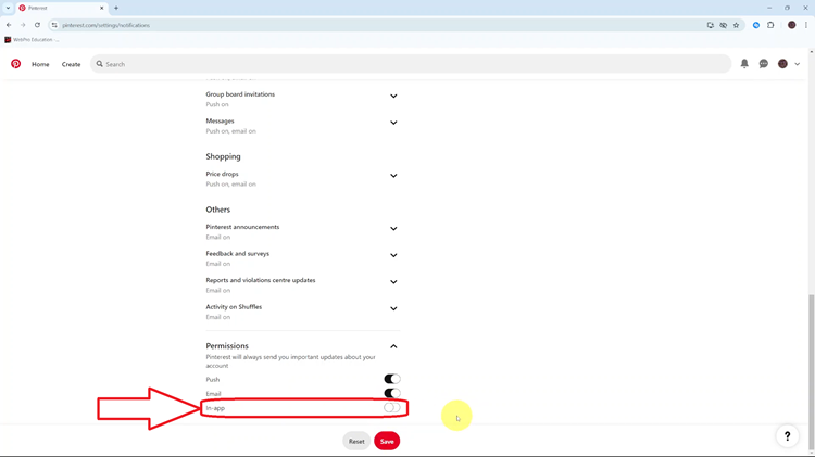 Disable In App Notifications On Pinterest