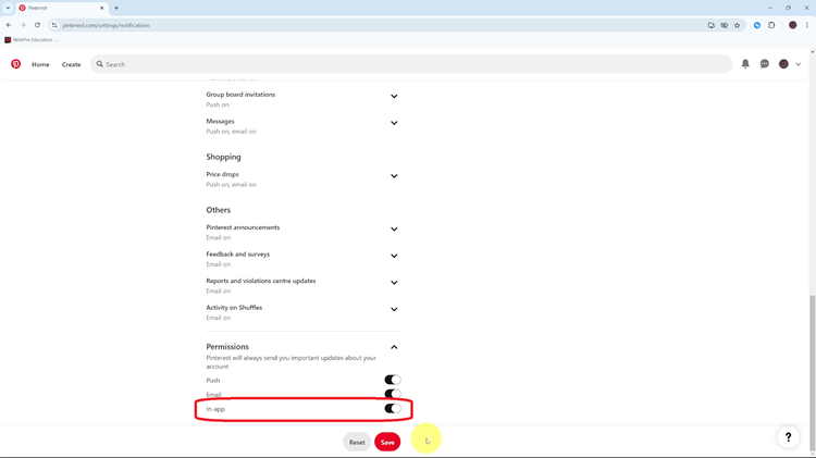 Enable In App Notifications On Pinterest