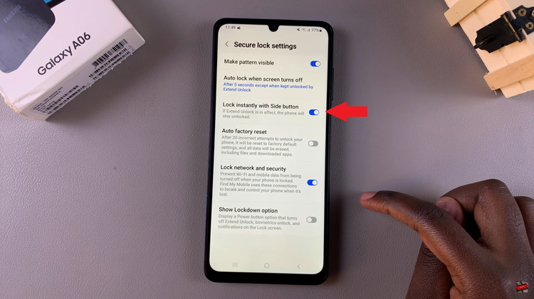 How To Enable & Disable Lock Instantly With Side Key On Samsung Galaxy A06