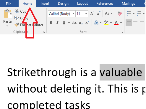 Strikethrough Text in Microsoft Word