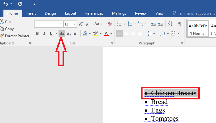 Strikethrough Text in Microsoft Word