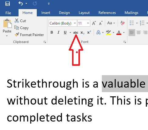 Strikethrough Text in Microsoft Word