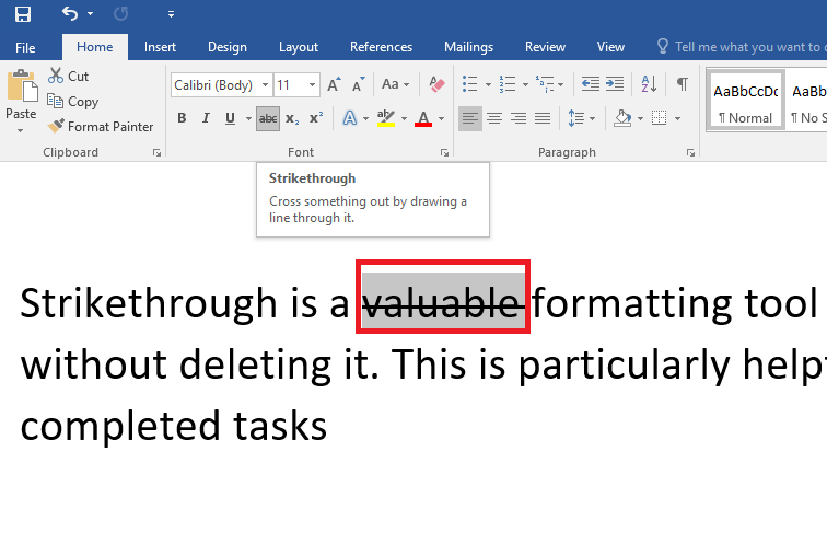 Strikethrough Text in Microsoft Word