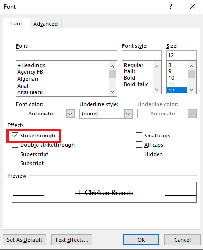 Strikethrough Text in Microsoft Word