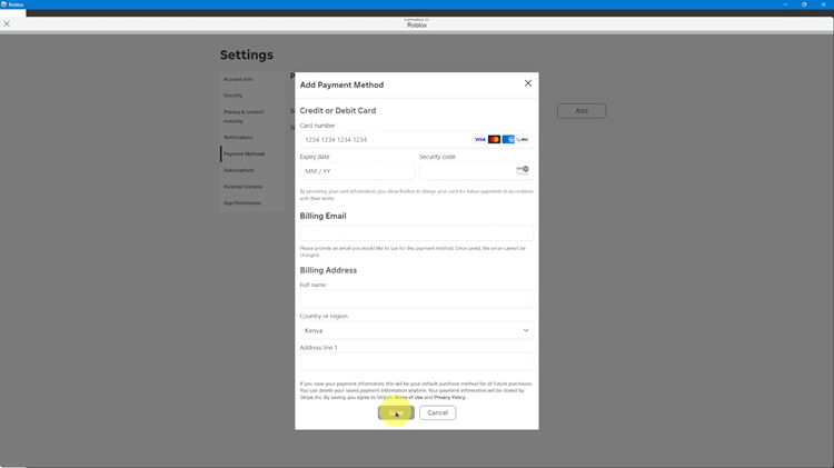 Add Payment Method On Roblox