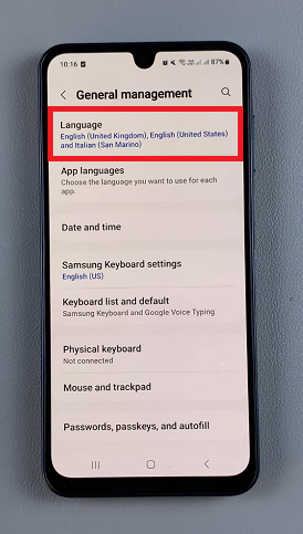 Language Settings On Galaxy A16