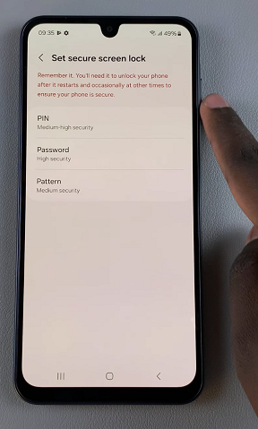 Set Secure Screen lock On A16