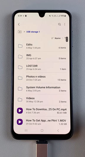 USB Files On Flash Drive Connected To Samsung Galaxy A16