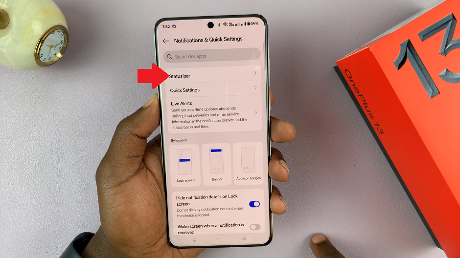 Status Bar Settings On OnePlus 13