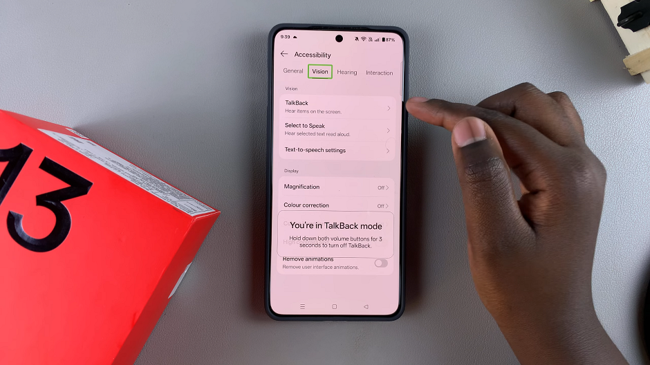 TalkBack On OnePlus 13