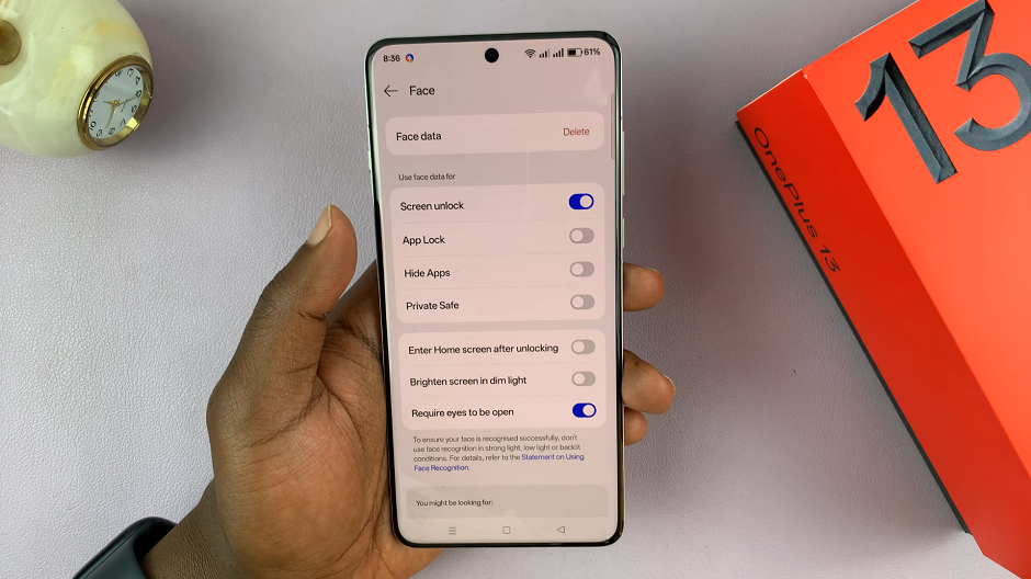 Face Unlock Data On OnePlus 13