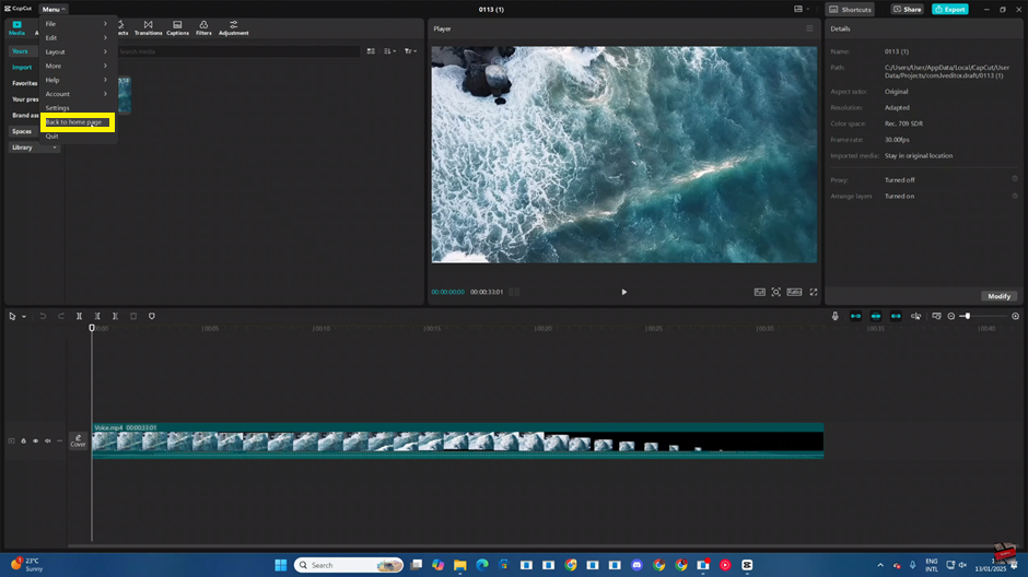 How To Navigate To Home Screen In CapCut PC