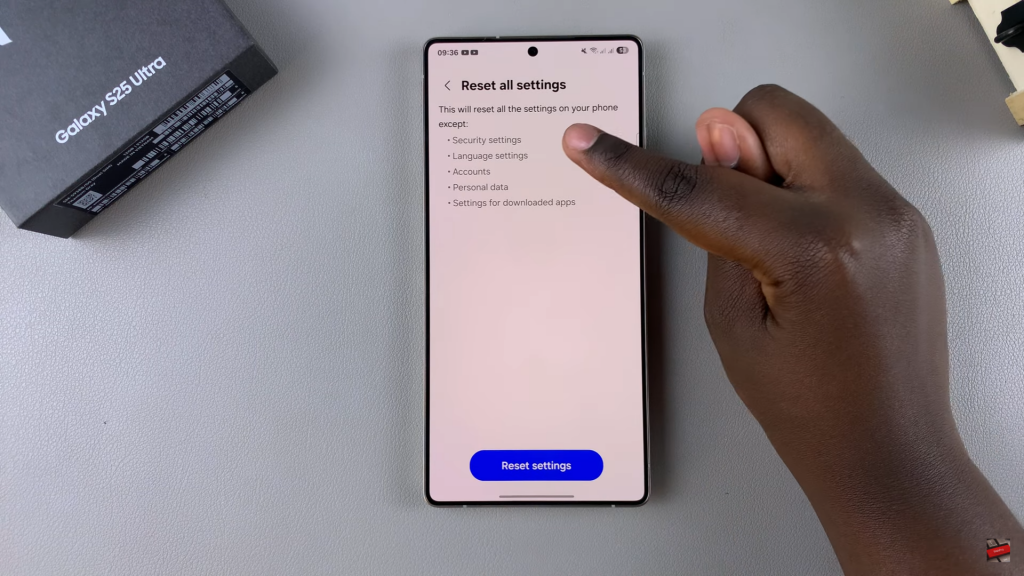 Reset All Settings On Samsung Galaxy S25