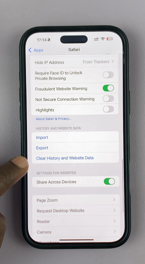 Clear History and Website Data On iPhone